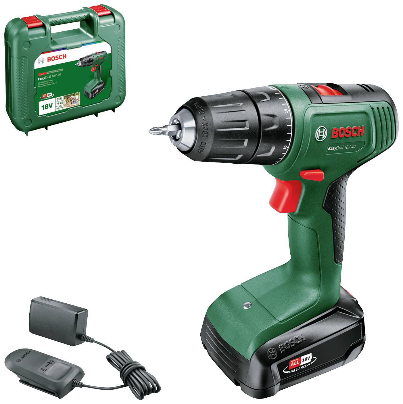 Bosch Home and Garden EasyDrill 18V-40 06039D8004 Borrskruvdragare batteri, Skruvdragare batteri 18 V 2.0 Ah Li-Ion inkl. 1x batteri, inkl. laddare