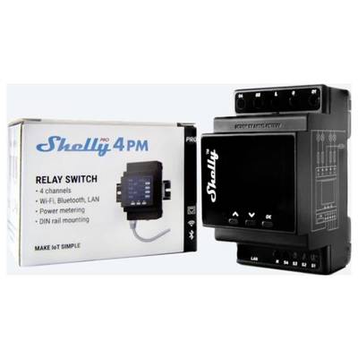 Relé spínač Shelly Pro 4PM so 4 kanálmi, Wi-Fi, Bluetooth, LAN, meraním výkonu a montážou na DIN lištu
