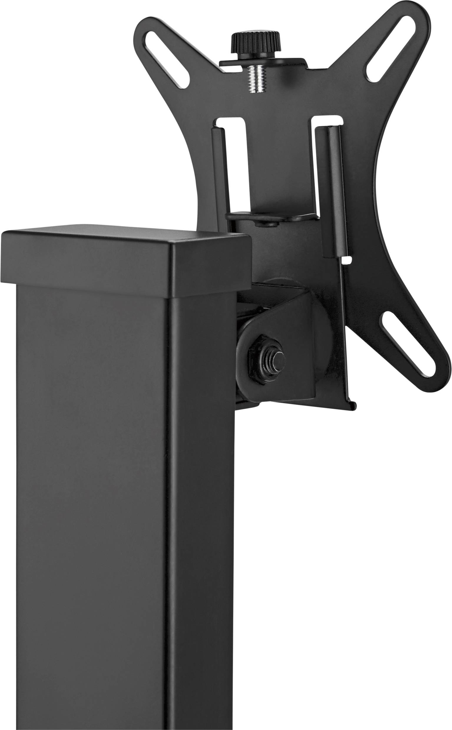 Nastaviteľný čierny držiak monitora s VESA úchytom, vhodný na uchytenie monitorov na stojan alebo stenu.