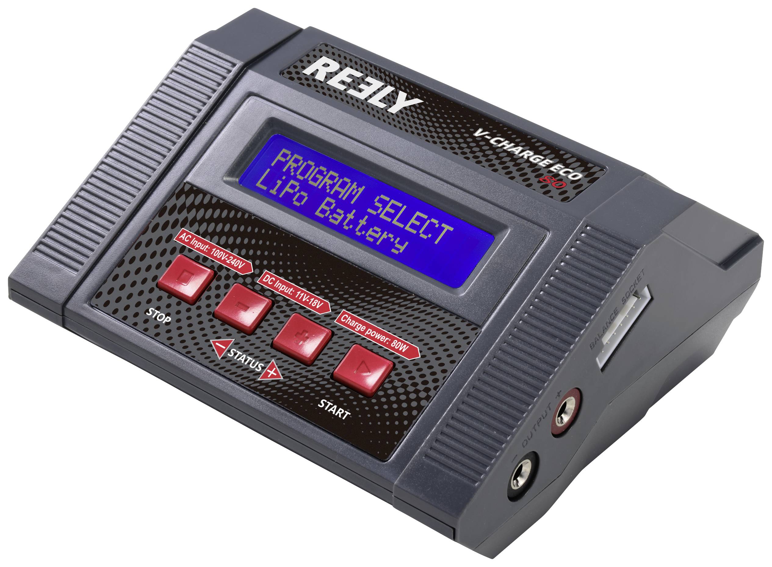 Reely V-Charger ECO 80 Multifunctionele modelbouwlader 100 V, 240 V, 12 V 10 A Lood, NiMH, NiCd, Li-poly, Li-ion, LiHV, Lood-calcium