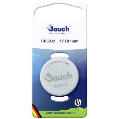 Balenie lítiového gombíkového článku Jauch CR3032 3V s technickými detailmi a logom spoločnosti.