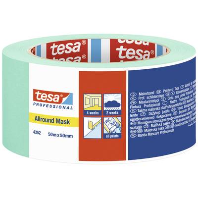 Rolka modrého maliarskeho pásku s nápisom 'tesa Professional Allround Mask, 50m x 50mm', vhodná až do 4 týždňov a pre všetky farby.