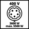 Symboly pre elektrickú zásuvku: 400 V, 3600 W, max. 5500 W.