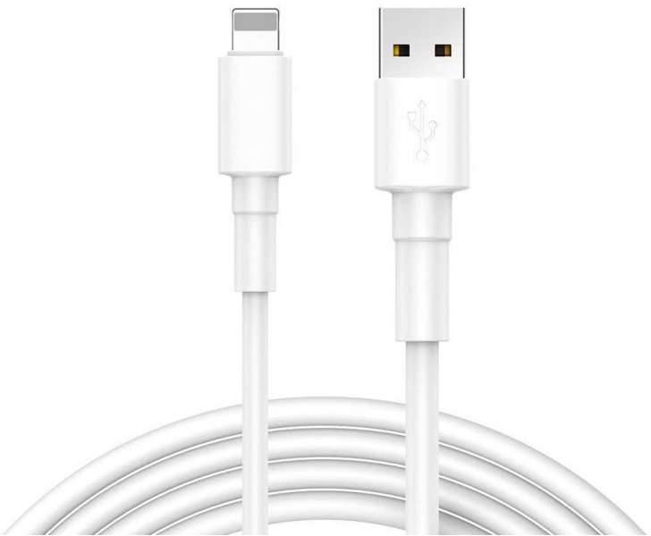 USB kábel s USB-A a Lightning konektorom, vhodný na nabíjanie a prenos dát medzi zariadeniami.