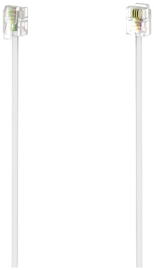 Dva transparentné telefónne kábľové zástrčky s viacžilovým káblom, viditeľné na oboch koncoch, na bielom pozadí.