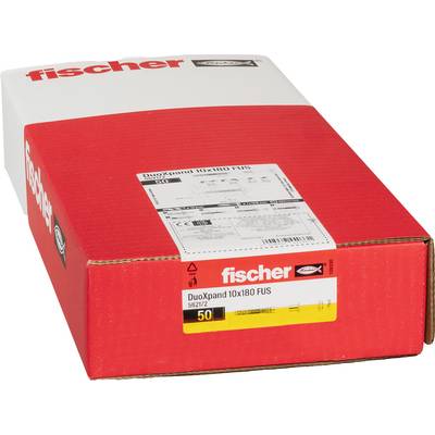 Red Fischer DuoXpand 10x180 FUS box s 50 stenčekmi, zobrazený zatvorený s viditeľnými štítkami produktu.