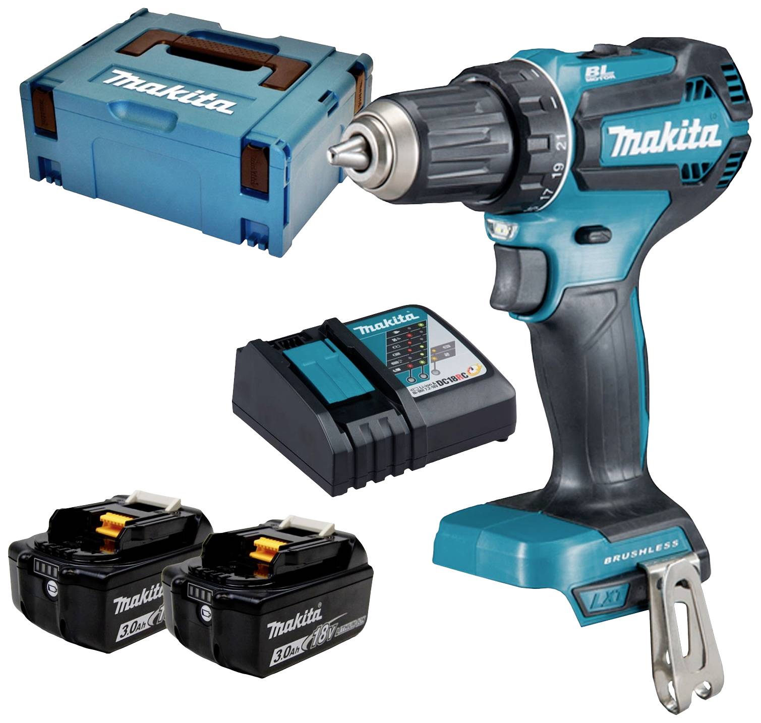 Makita DDF485RFJ Borrskruvdragare batteri 18 V 3 Ah Li-Ion inkl. 2x batterier, inkl. väska, inkl. laddare