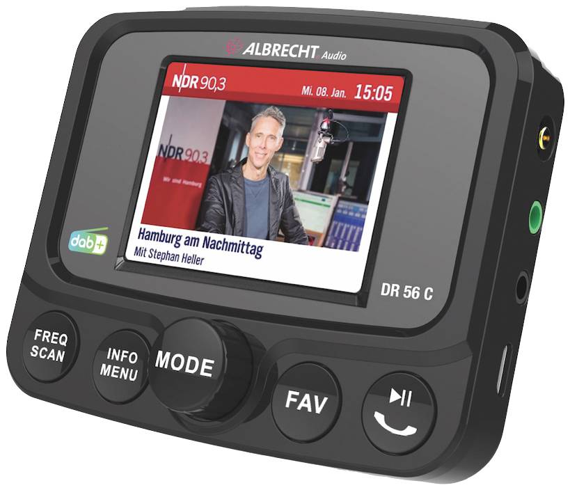 Albrecht DR 56 C DAB+ modtager Bluetooth musikstreaming , Håndfri funktion, Opladerfunktion, Sugekopholder