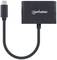 Čierny adaptér s USB-C zástrčkou a HDMI zásuvkou od spoločnosti 'Manhattan'.
