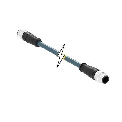 Elektrický kábel so zástrčkami na oboch koncoch a bleskom uprostred, ktorý poukazuje na elektrické vedenie.