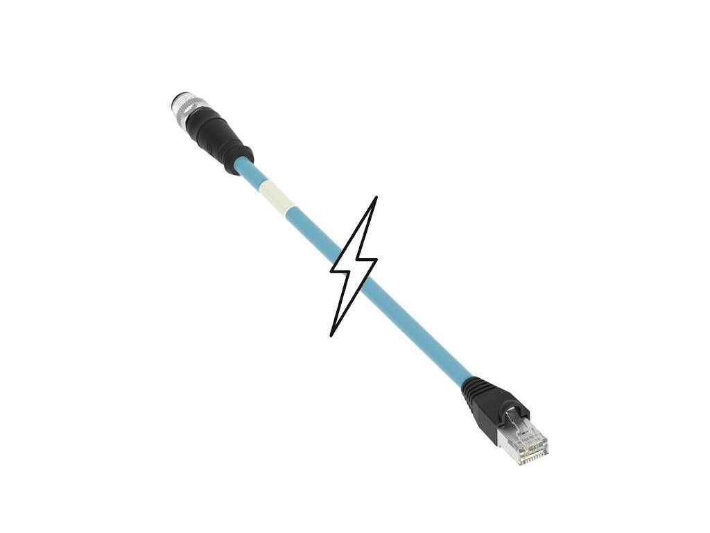 Modrý kábel s XLR konektorom na jednej strane a sieťovou RJ45 zástrčkou na strane druhej symbolizuje prepojenie.