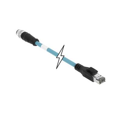 Priemyselný sieťový kábel s RJ45 konektorom, robustný a tyrkysovej farby, symbolizuje sieťové prepojenie.