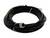 Dlhý čierny kábel s kovovým konektorom, zvinutý a upevnený káblovou väzbou, na bielom pozadí.