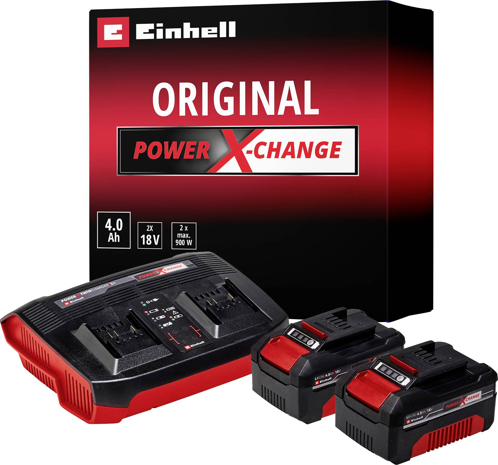 Einhell Power X-Change PXC-Starter-Kit 2x 4,0Ah & Twincharger Kit 4512112 Batteria dellutensile e caricabatterie 18 V 4 Ah Li-Ion