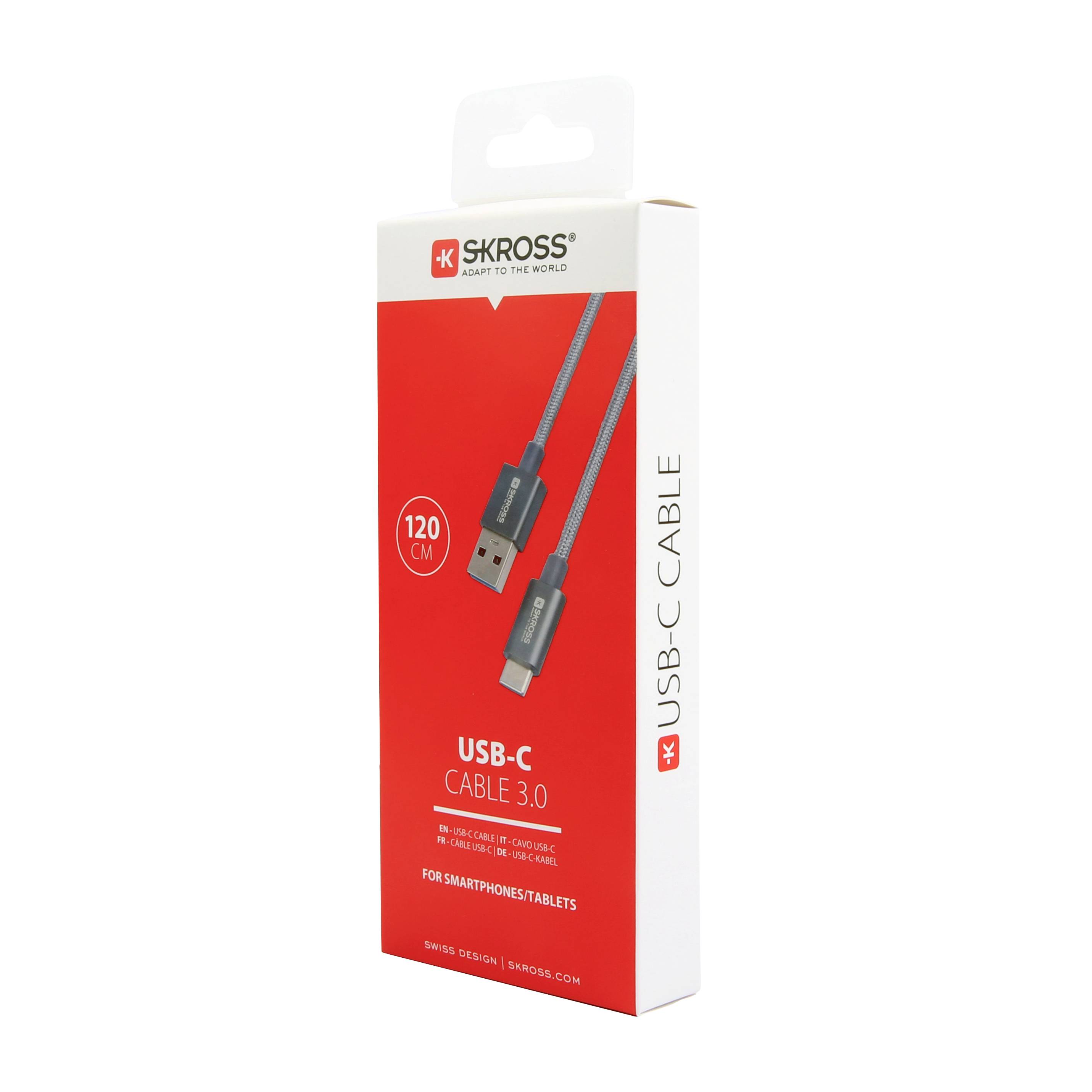 Balenie SKROSS USB-C kábla, 120 cm, červené. 'USB-C kábel 3.0' pre smartfóny/tablety.