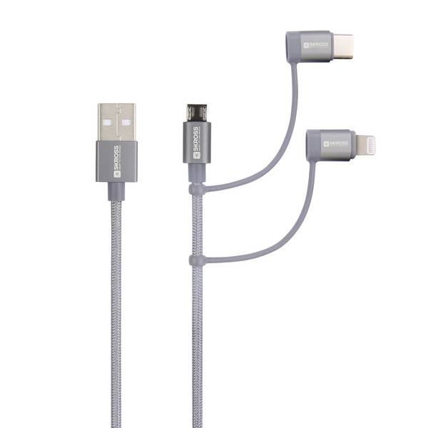 Skross USB kábel USB 2.0 USB-A zástrčka 1.20 m sivá space guľatý, flexibilný, látkový poťah SKCA00143-1120CN