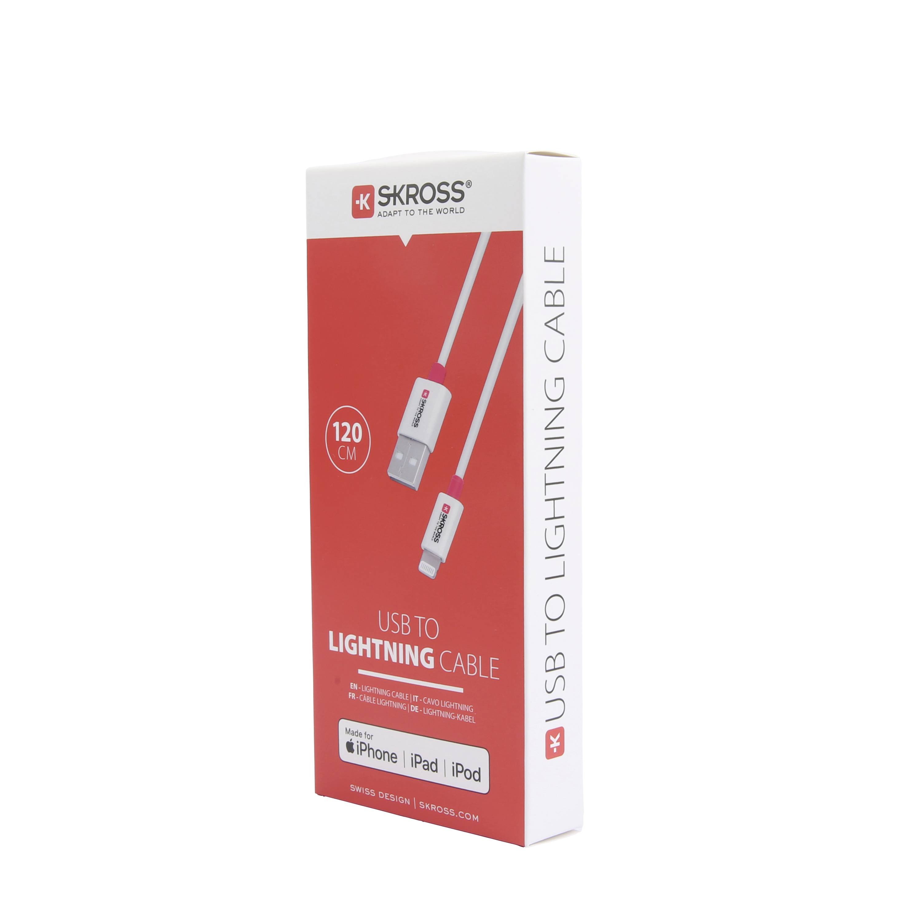 Balenie USB-Lightning kábla s dĺžkou 120 cm, kompatibilného s iPhone, iPad, iPod. Výrobca: SKROSS.
