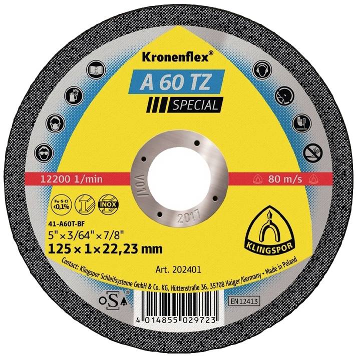 Klingspor A 60 Tz Special 202401 Doorslijpschijf Recht 125 Mm 25 Stuk(s) Rvs, Staal