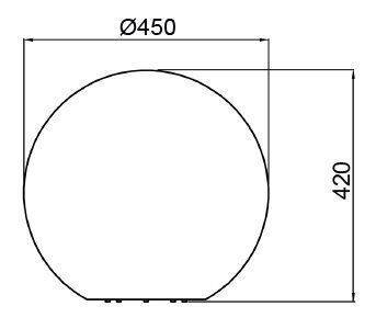 Kruhový diagram s priemerom 450 mm a výškou 420 mm.