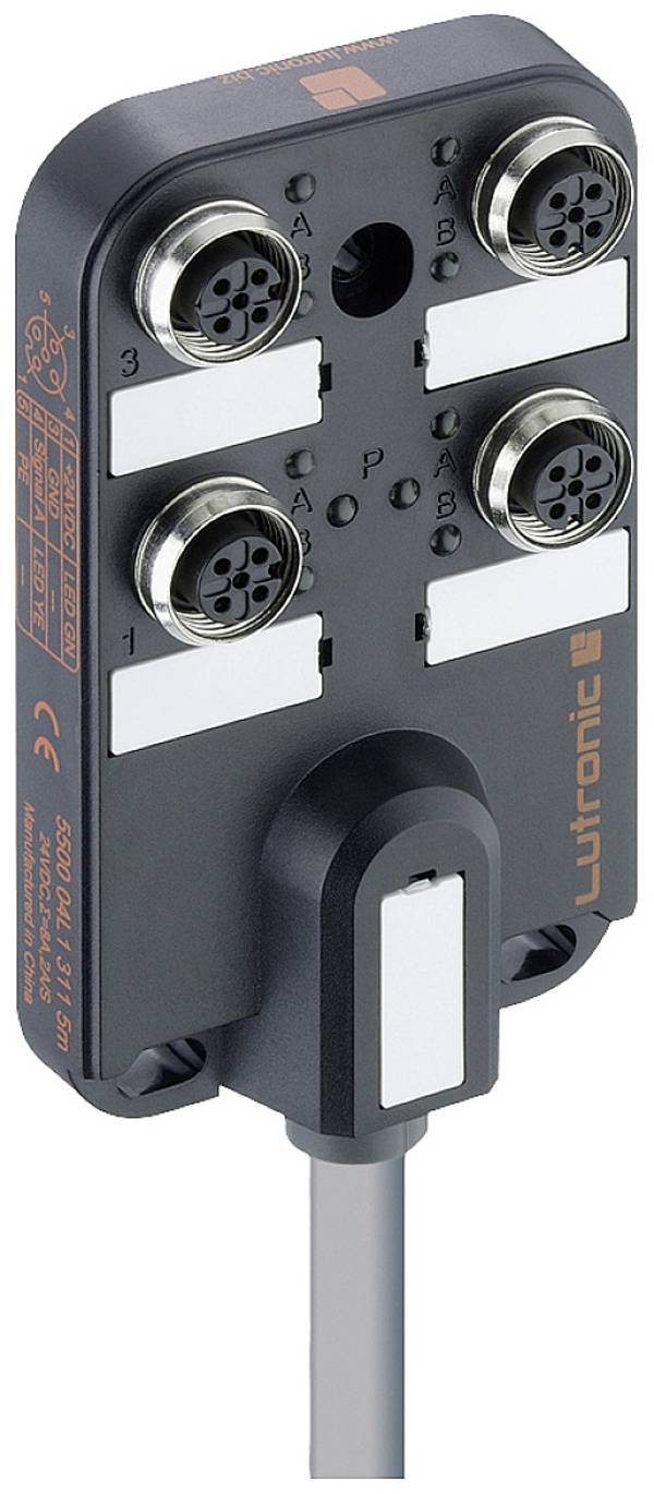 Lutronic 5500 04L1 3... 5500 04L1 311 5m pasívny box senzor/ aktor rozdeľovač M12 s kovovým závitom 1 ks