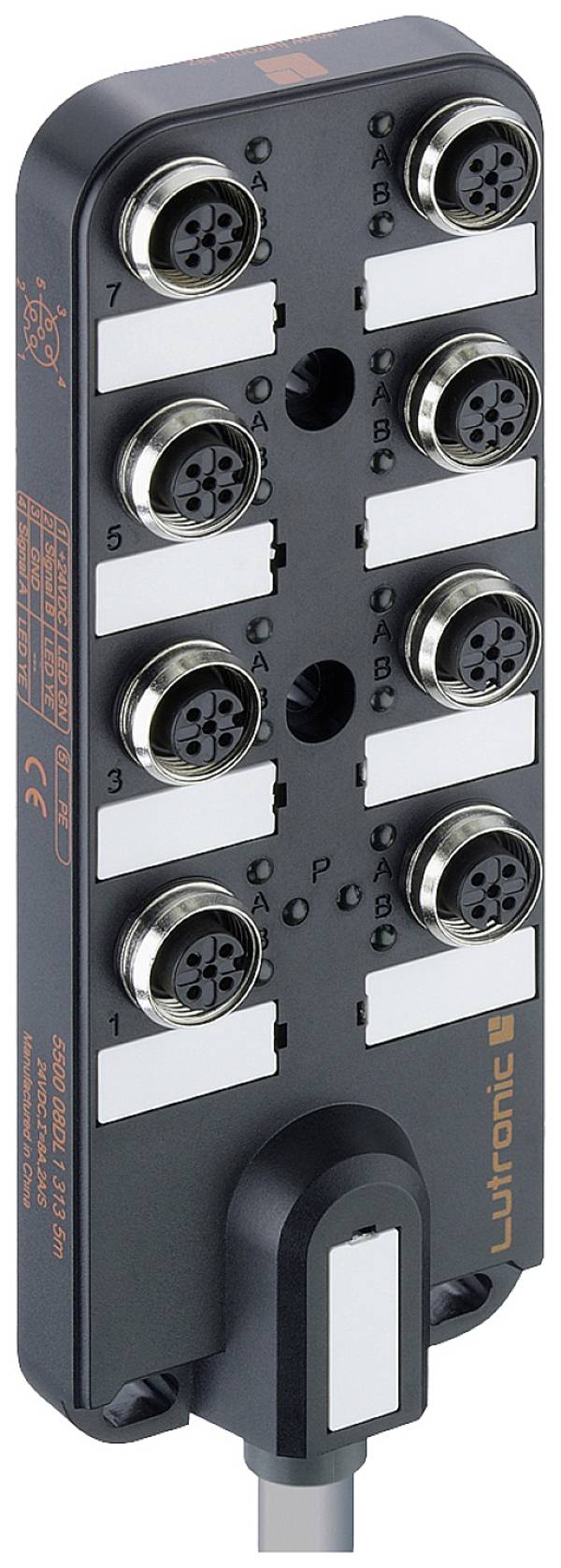Lutronic 5500 08DL1 3... 5500 08DL1 313 10m pasívny box senzor/ aktor rozdeľovač M12 s kovovým závitom 1 ks Piece