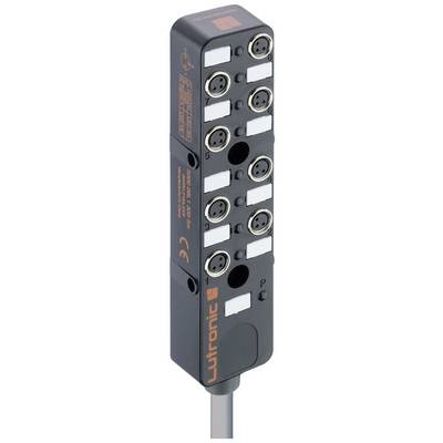 Čierne elektronické zariadenie s početnými okrúhlymi portami a káblovým pripojením dole.