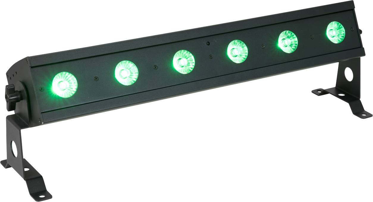 LED svetelná lišta s piatimi svietiacimi zelenými LED lampami, namontovaná v čiernom kryte. Ideálna pre javiskové osvetlenie.