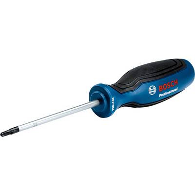 Modrý skrutkovač Bosch s čiernou rukoväťou a červeným nápisom 'Bosch Professional'. Číslo modelu T20x100, veľkosť S2.