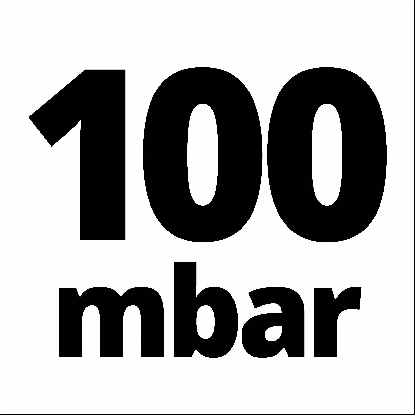 Na bielom pozadí sú veľkými čiernymi písmenami napísané „100 mbar".