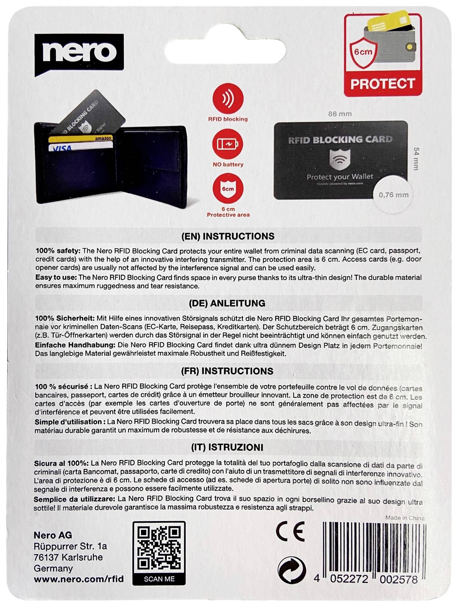 Obal zobrazuje RFID blokačnú kartu a vysvetľuje jej funkciu ako ochrany pred nežiaducim snímaním platobných a kreditných kariet.