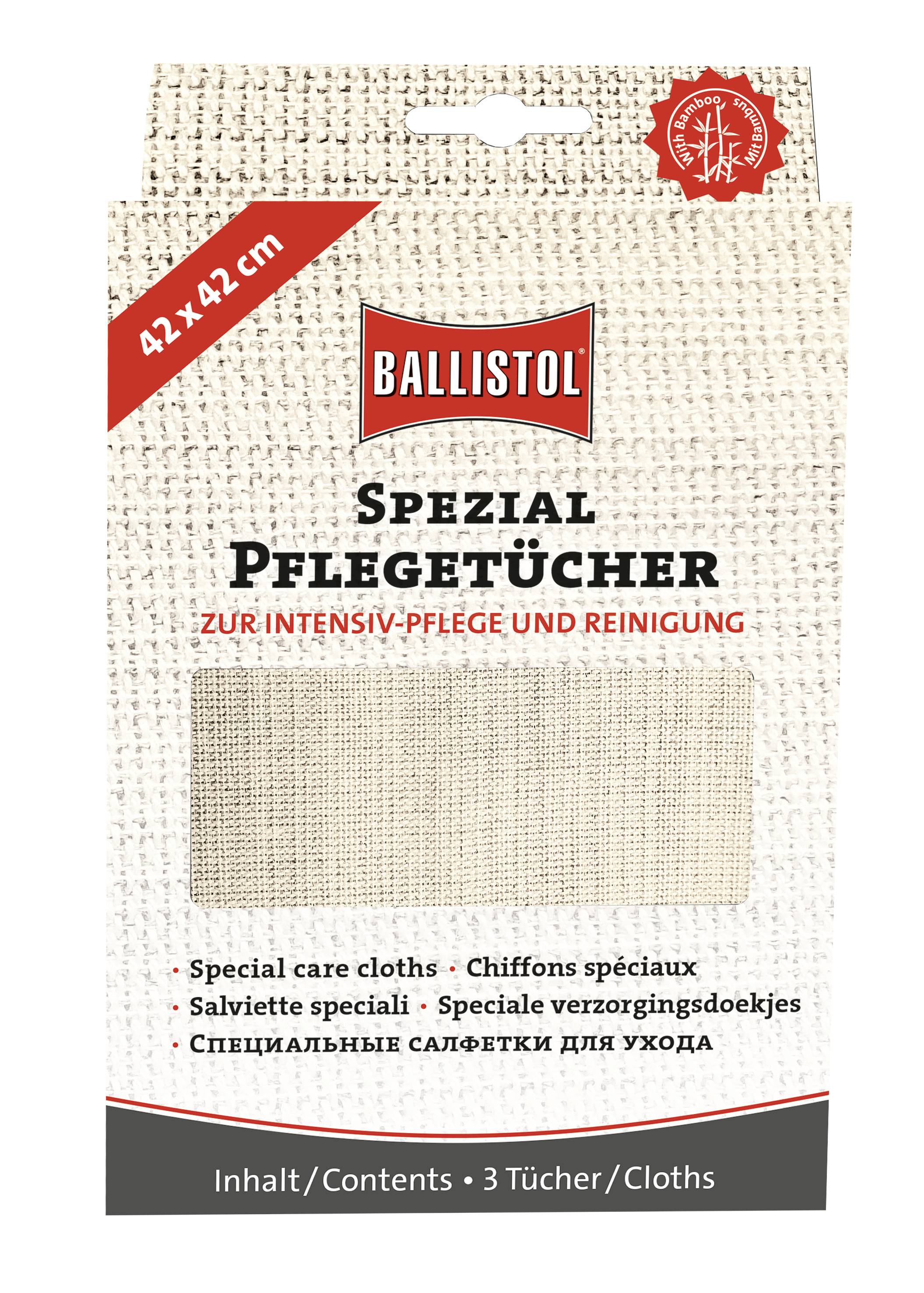 Ballistol špeciálne ošetrovacie obrúsky na intenzívnu starostlivosť a čistenie, obsahuje 3 obrúsky, veľkosť 42 x 42 cm.