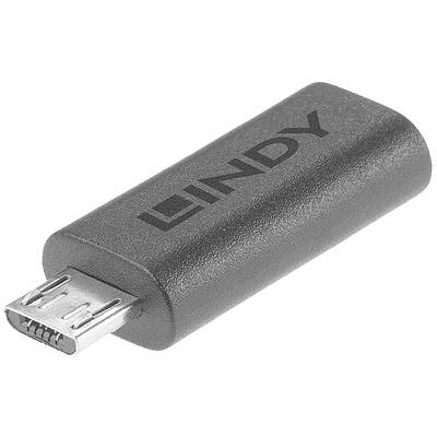 Čierny adaptér značky 'Lindy' s microUSB konektorom, vhodný na pripojenie zariadení s príslušnou zásuvkou.