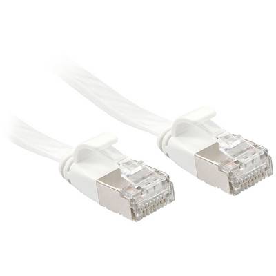 Dva biele ethernetové káble s priehľadnými plastovými konektormi