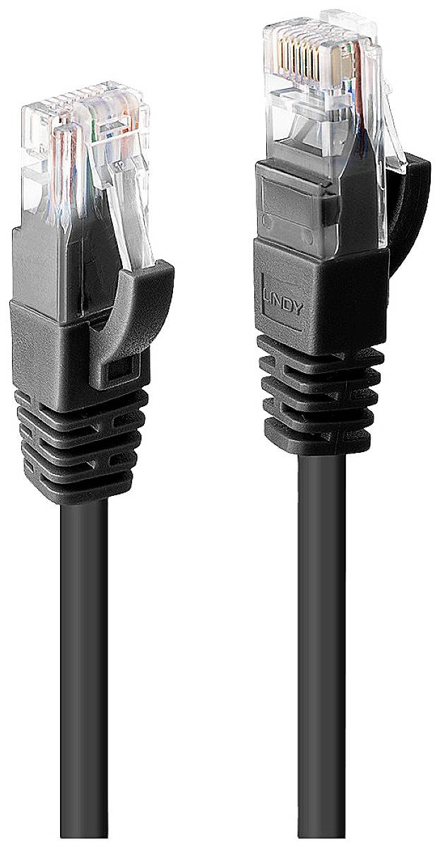 Dva čierne ethernetové káble s priehľadnými konektormi vedľa seba.