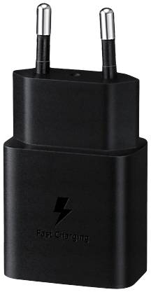 Čierna USB nabíjačka s európskou zástrčkou. Na prednej strane nápis „Fast Charging" a symbol blesku.