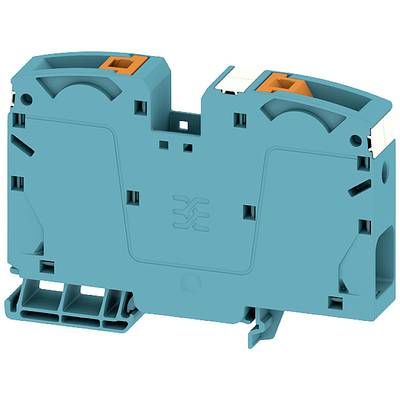 Modrý elektrický konektor s dvomi oranžovými pákami, vhodný pre zapojenie v elektrických inštaláciách.