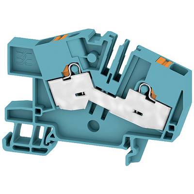 Tyrkysové radové svorky s kovovými spojovaciemi prvkami a oranžovými ovládacími prvkami na bezpečné spájanie elektrických vodičov.