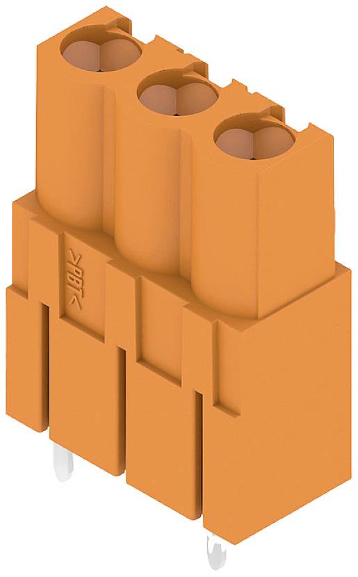 Oranžový elektrický konektor s tromi kontaktmi, vhodný na prepájanie elektrických vodičov.