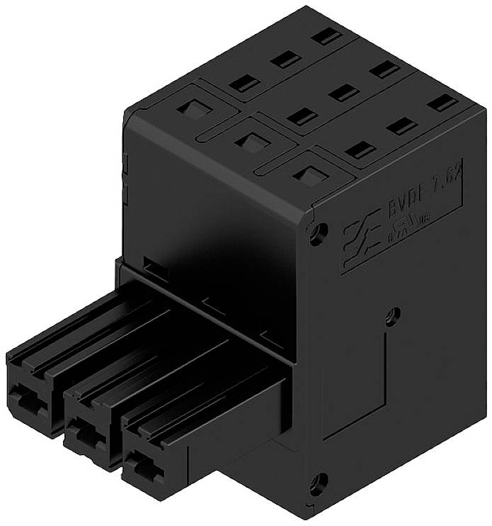 Čierny elektrický konektor s viacerými vstupnými miestami, vhodný pre komplexné aplikácie zapájania v elektronike.