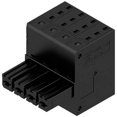 Čierny elektrický konektor s viacerými prípojkami v kompaktnom vrstvenom dizajne.