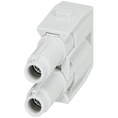 Biela elektrická zásuvka s dvoma okrúhlymi otvormi, pohľad zboku.