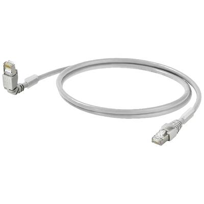 Šedý ethernetový kábel s dvoma konektormi RJ45, ktorý sa používa na prepojenie sieťových zariadení.