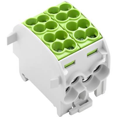 Zelený šesťpólový konektor s bielym obalom, vhodný na spoľahlivé elektrické prepojenie v technických aplikáciách.