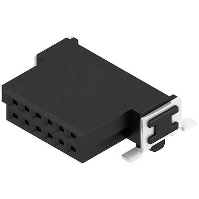 Čierny 12-pinový zásuvkový konektor s bočnými kovovými kontaktmi, vhodný pre elektronické aplikácie.