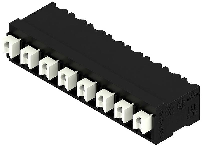 Elektronický konektor s deviatimi bielymi zásuvkami na čiernom kryte, používaný pre elektrické prepojenia v zariadeniach.