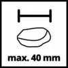 'max. 40 mm' nad symbolom. Diagonálny, oválny objekt pod ňou; znázorňuje maximálnu veľkosť 40 mm.