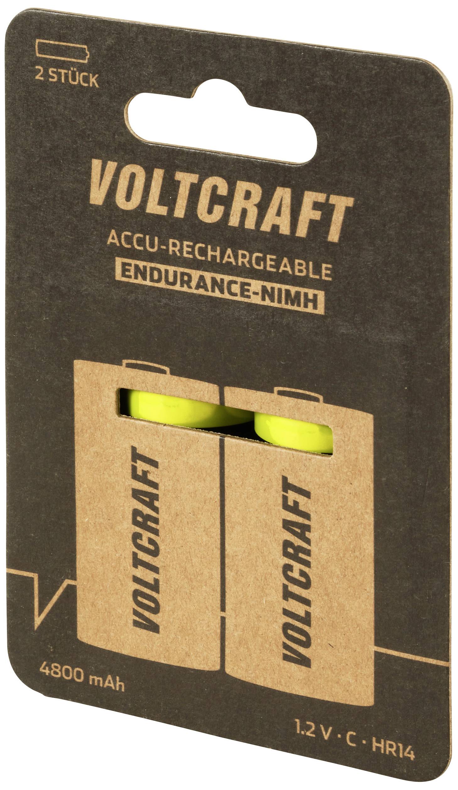 Balenie obsahuje dva nabíjateľné akumulátory Voltcraft s kapacitou 4800 mAh, 1,2 V, typ C. Obsahuje údaje o technológii NiMH.