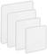 Štyri biele, štvorcové dosky rôznej veľkosti, mierne posunuté, bez rozpoznateľných nápisov alebo symbolov.