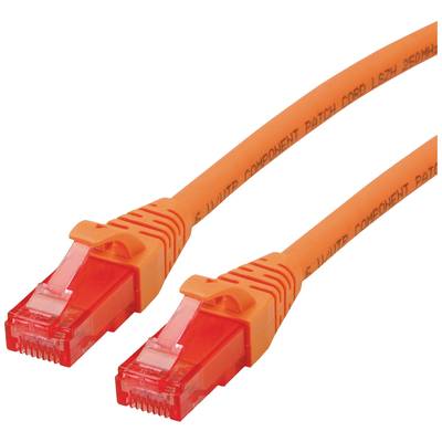 Oranžový ethernetový kábel s konektormi RJ45 na oboch koncoch, používaný pre káblové sieťové pripojenia.