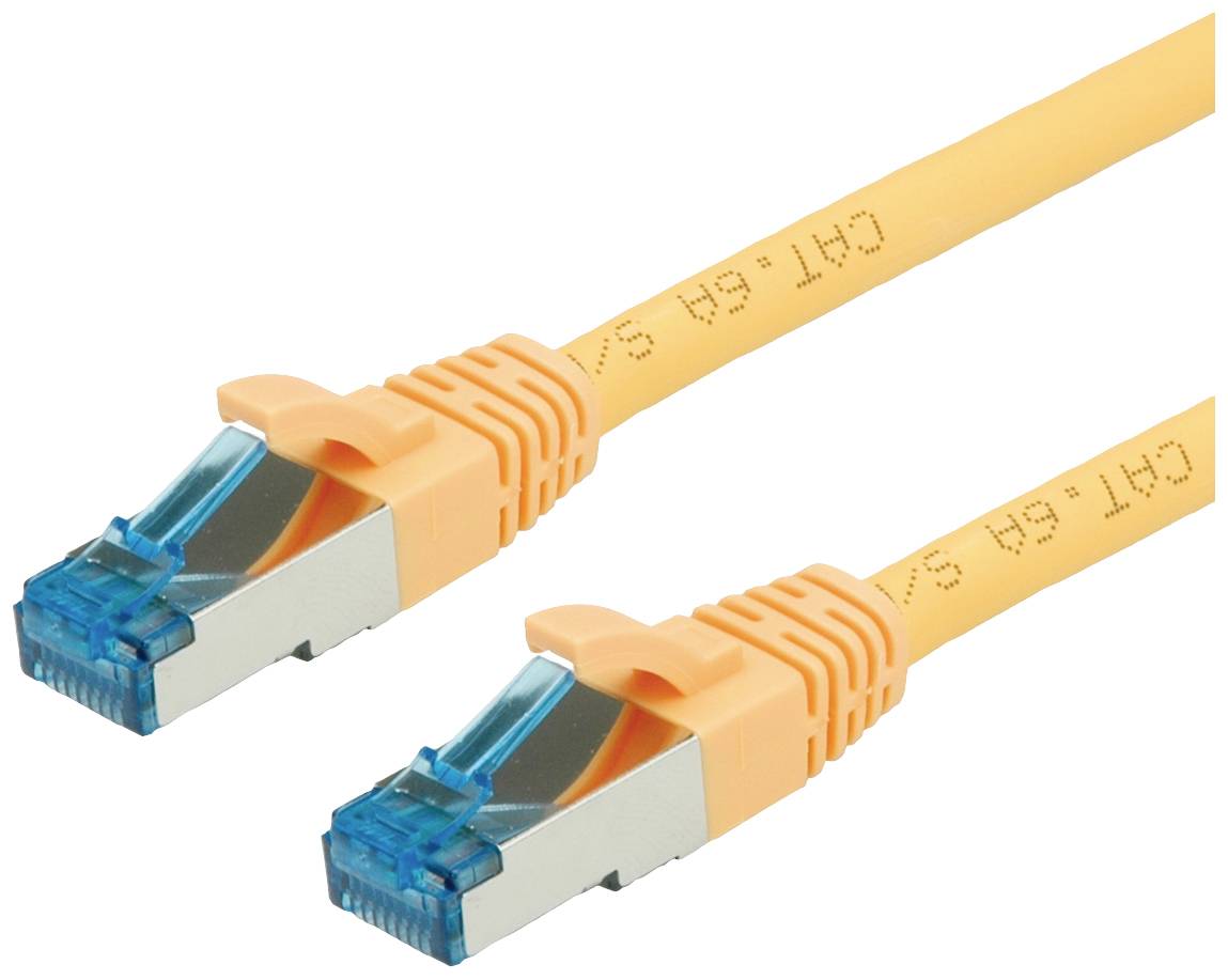 Dva oranžové sieťové káble s RJ45 konektormi, vhodné pre gigabitové pripojenia, na bielom pozadí.